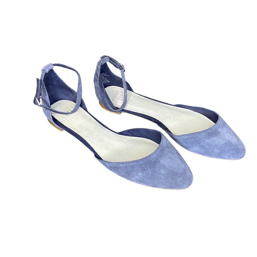 Gap Womens Storm Blue Suede‎ Ankle Strap Pointed Toe Flats Size 10 520718-01